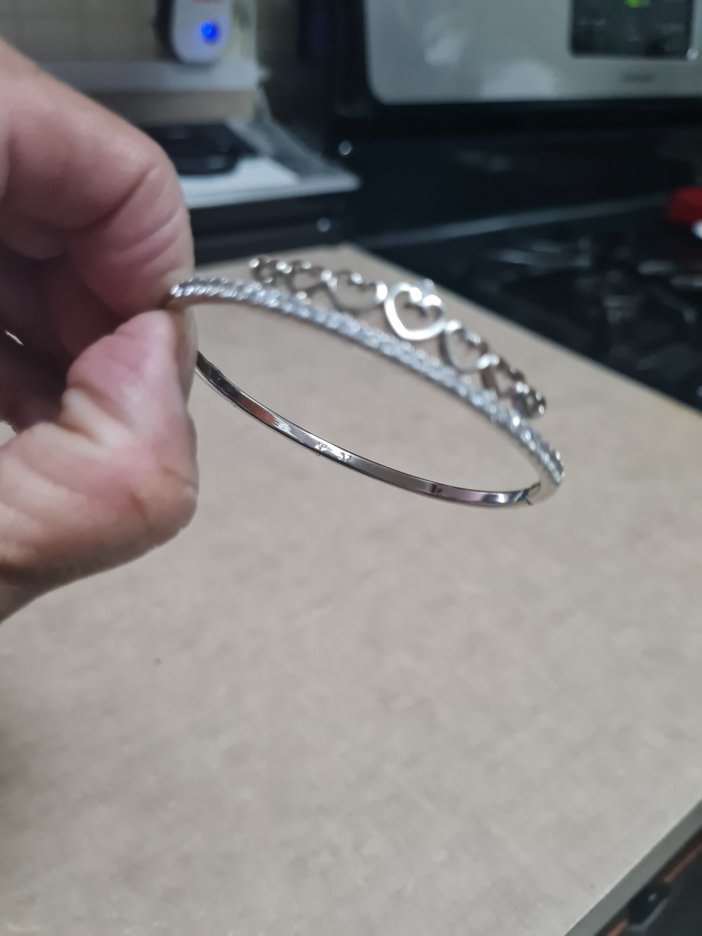 Silver Heart & Crystal Bangle Bracelet - Elegant Women's Jewelry